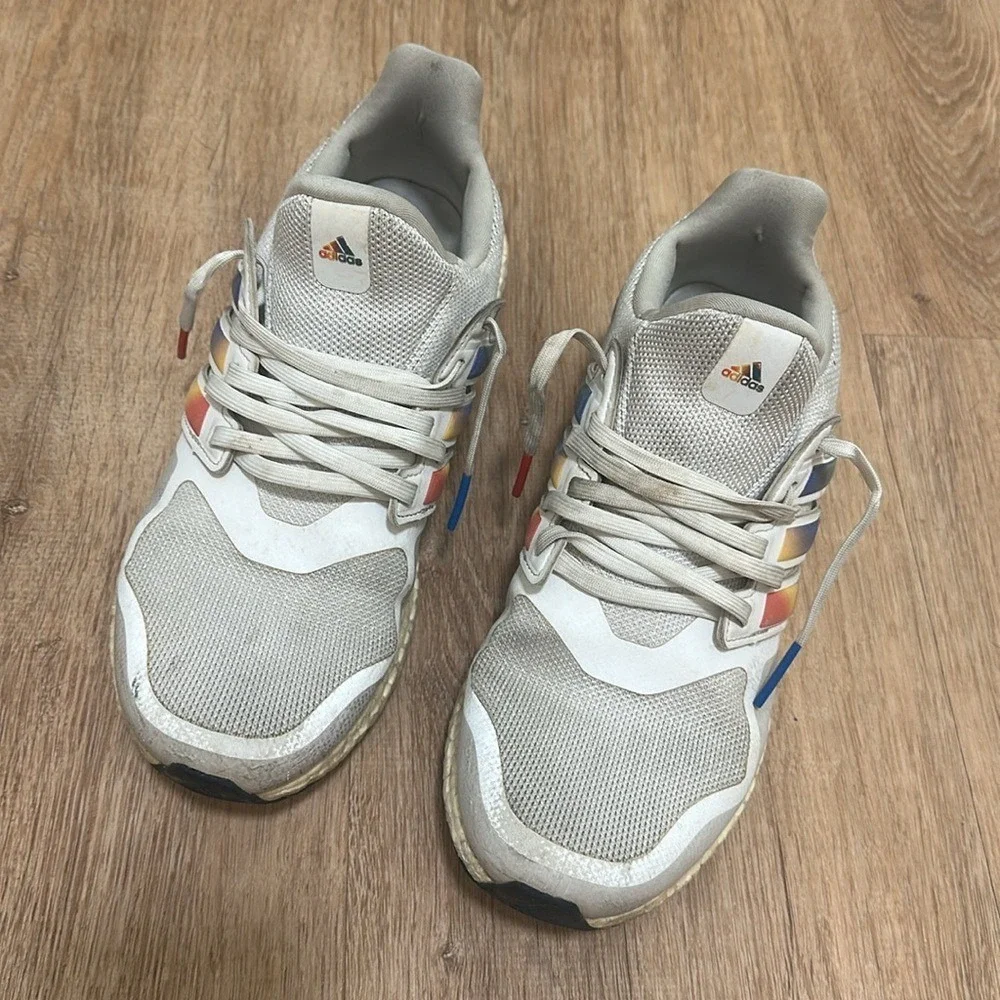 Adidas | Woman's Ultraboost S&L Pride White Rainbow Running Shoes, Size 8.5